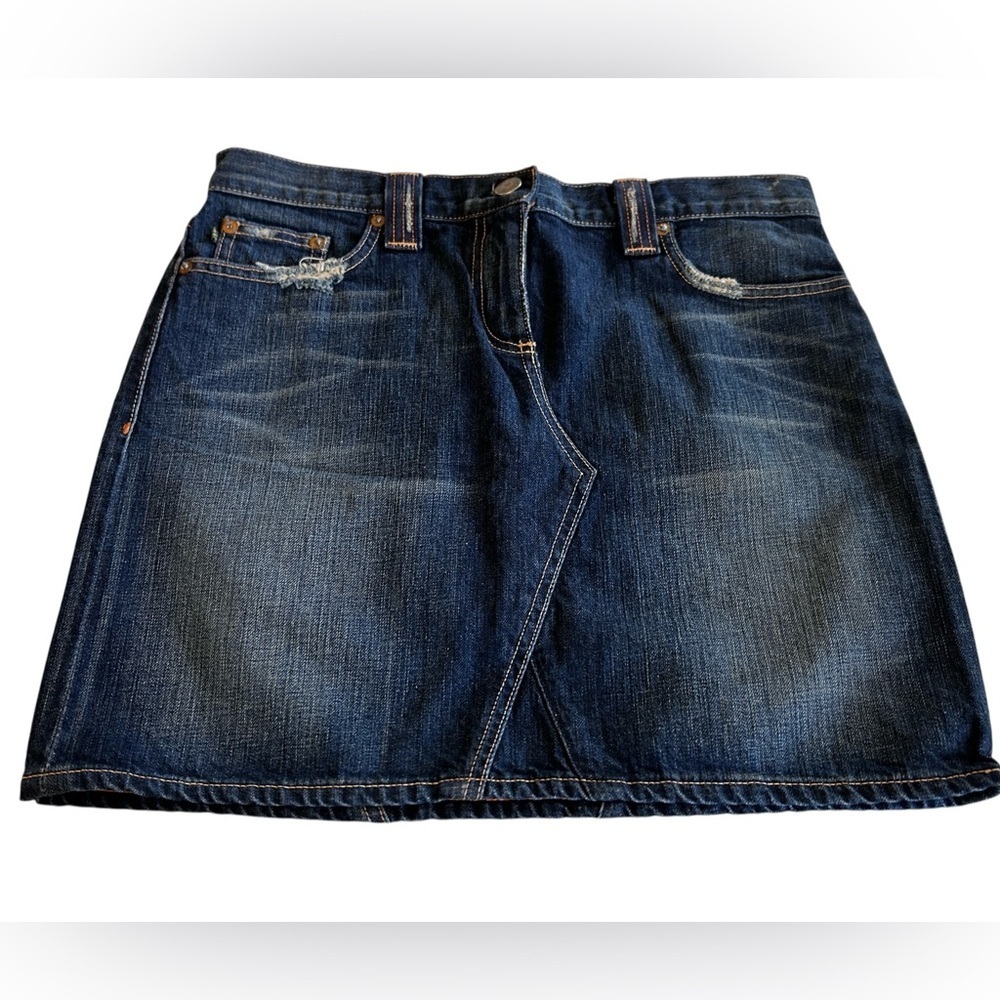 J. Crew Factory Store Mini Skirt Blue Denim Distressed Tagged 30” Actual 32”NWT.